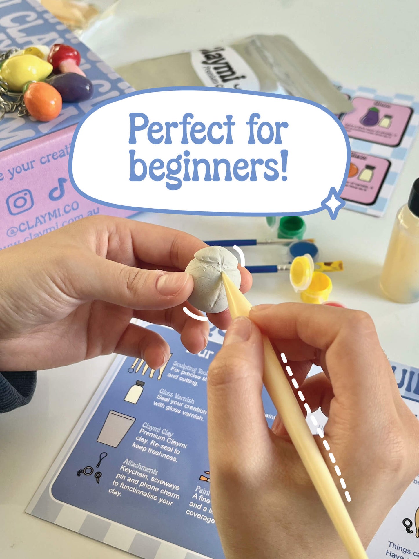 Perfect DIY air dry clay activity for beginners and those looking for an afternoon activity. Tutorials and instructions included for cute clay charms and keychains