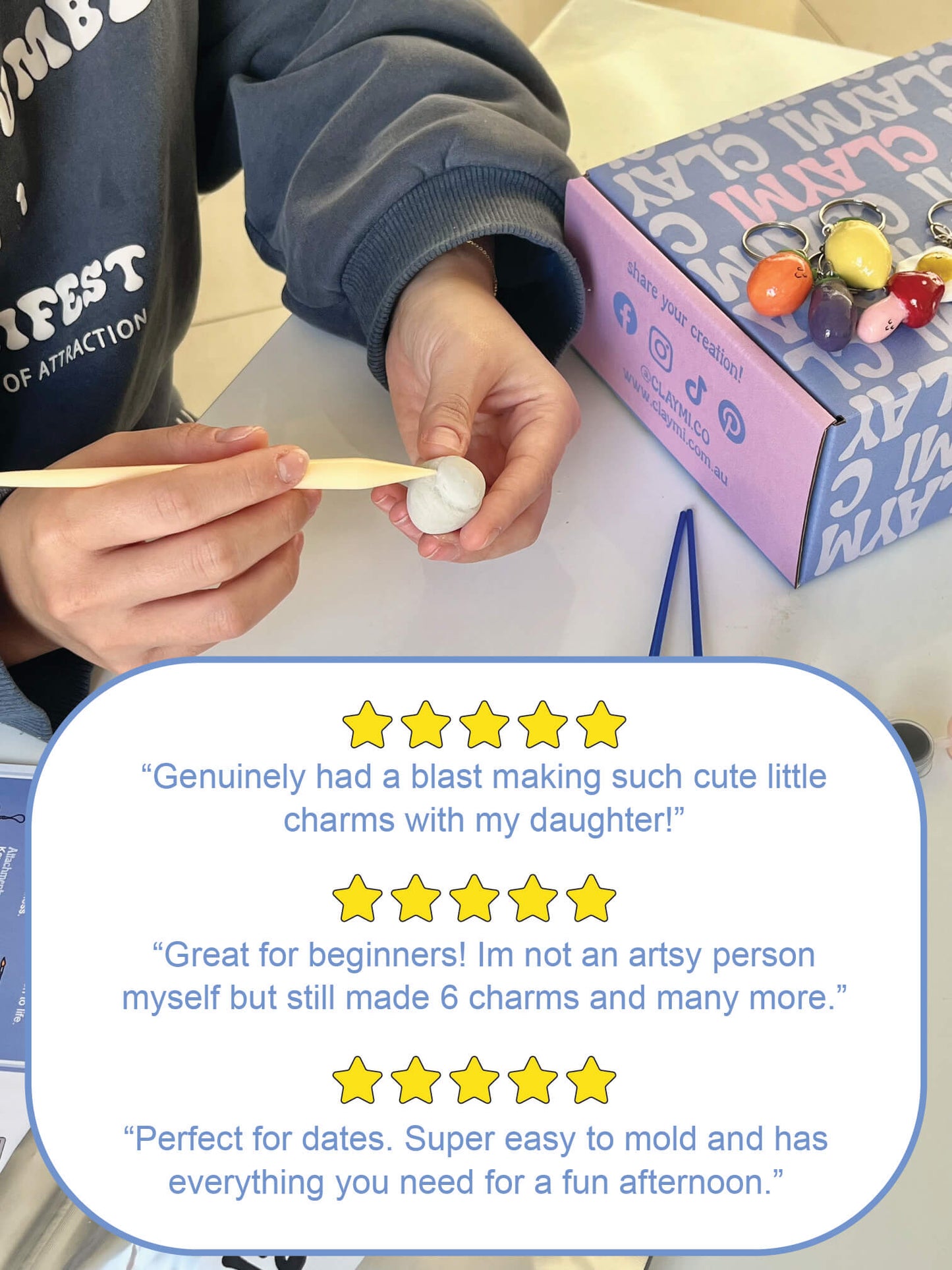 Reviews of Australia's favourite DIY clay charm kit for the best activity-based gift for families, mums, girls, girlfriends, and all. Perfect for date night activity, Beginners, and fun overall.