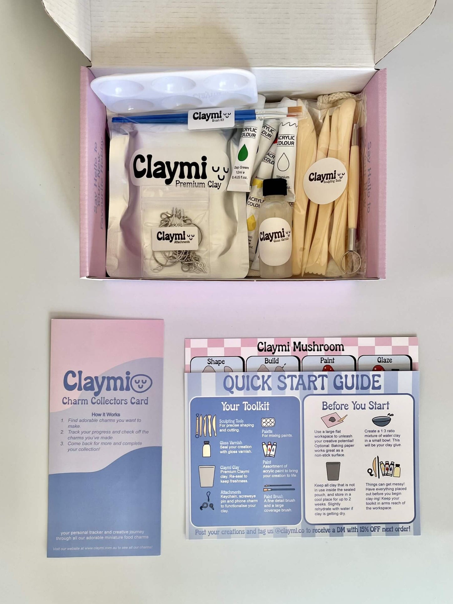 DIY air dry clay kit for creating adorable miniature food charms and keychains, including soft pastel clays, sculpting tools, keychain hardware, and easy step-by-step instructions – a perfect hands-on crafting activity for creative minds of all ages.